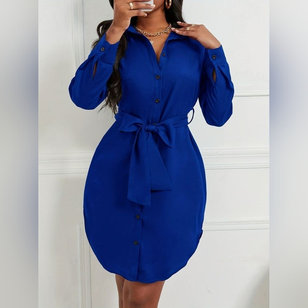shein slayr curved hem shirt dress with belt